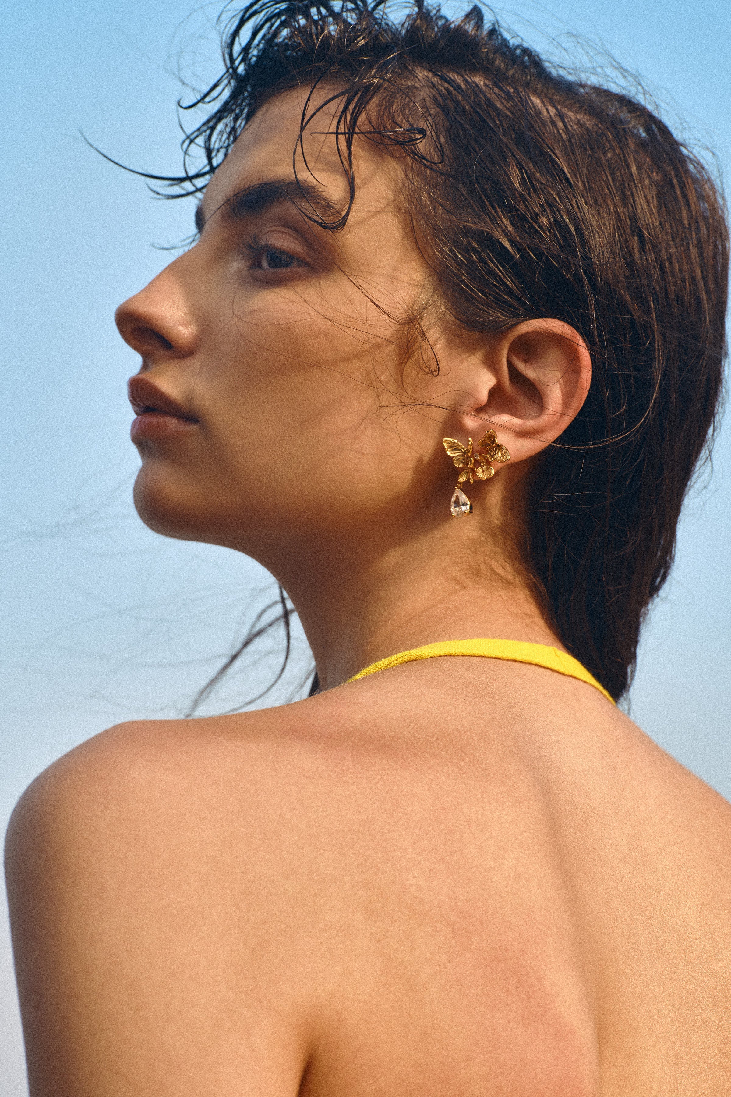 CERCOO Soul Bloom Earrings – 24K Gold Plated Butterfly & Dewdrop Statement Studs