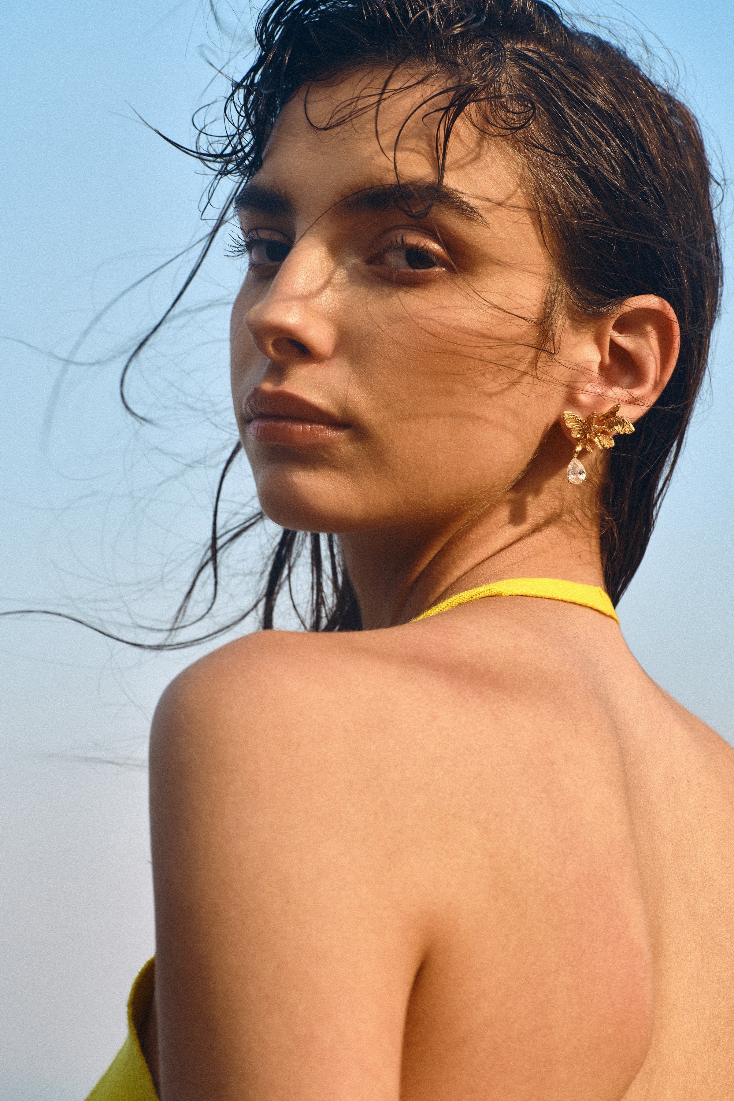 CERCOO Soul Bloom Earrings – 24K Gold Plated Butterfly & Dewdrop Statement Studs