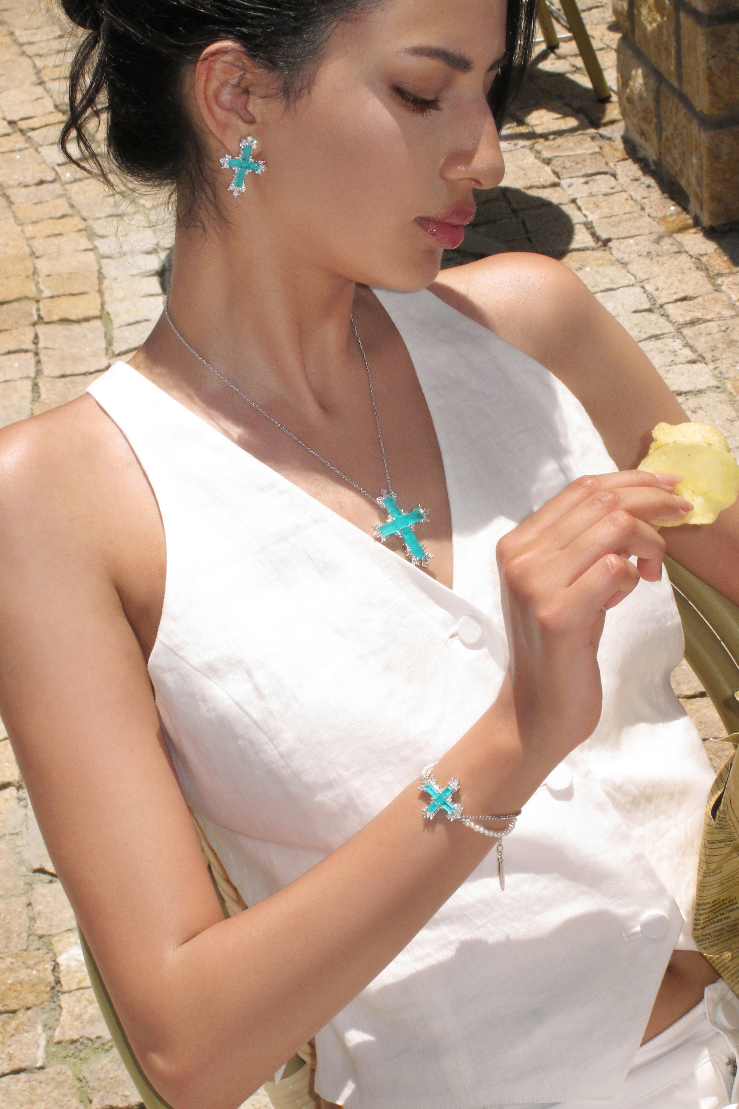 CERCOO Lucent Tide Cross Earrings