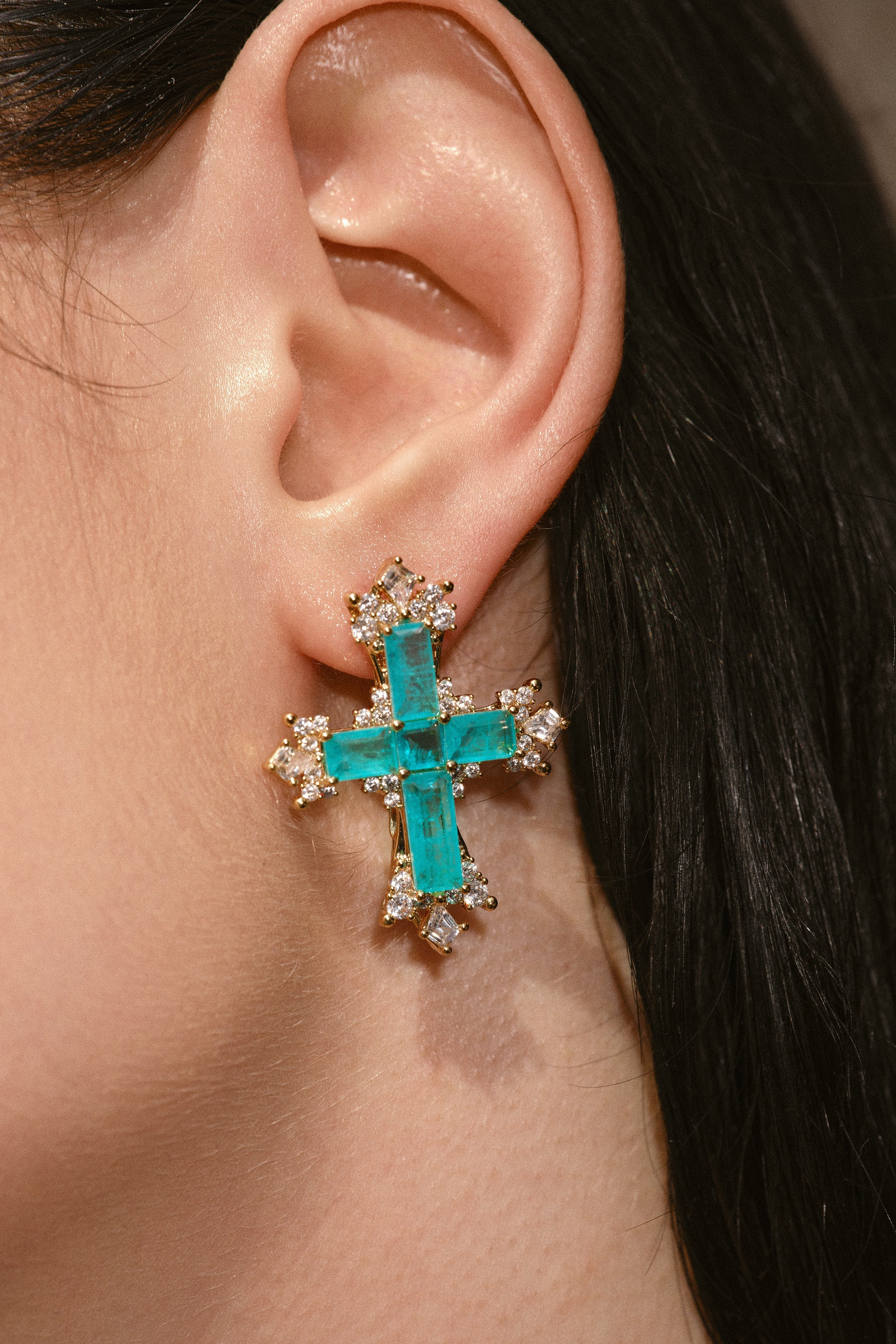 CERCOO Paraiba Cross Gold Collector's Set – Ultimate 4-Piece Jewelry Ensemble