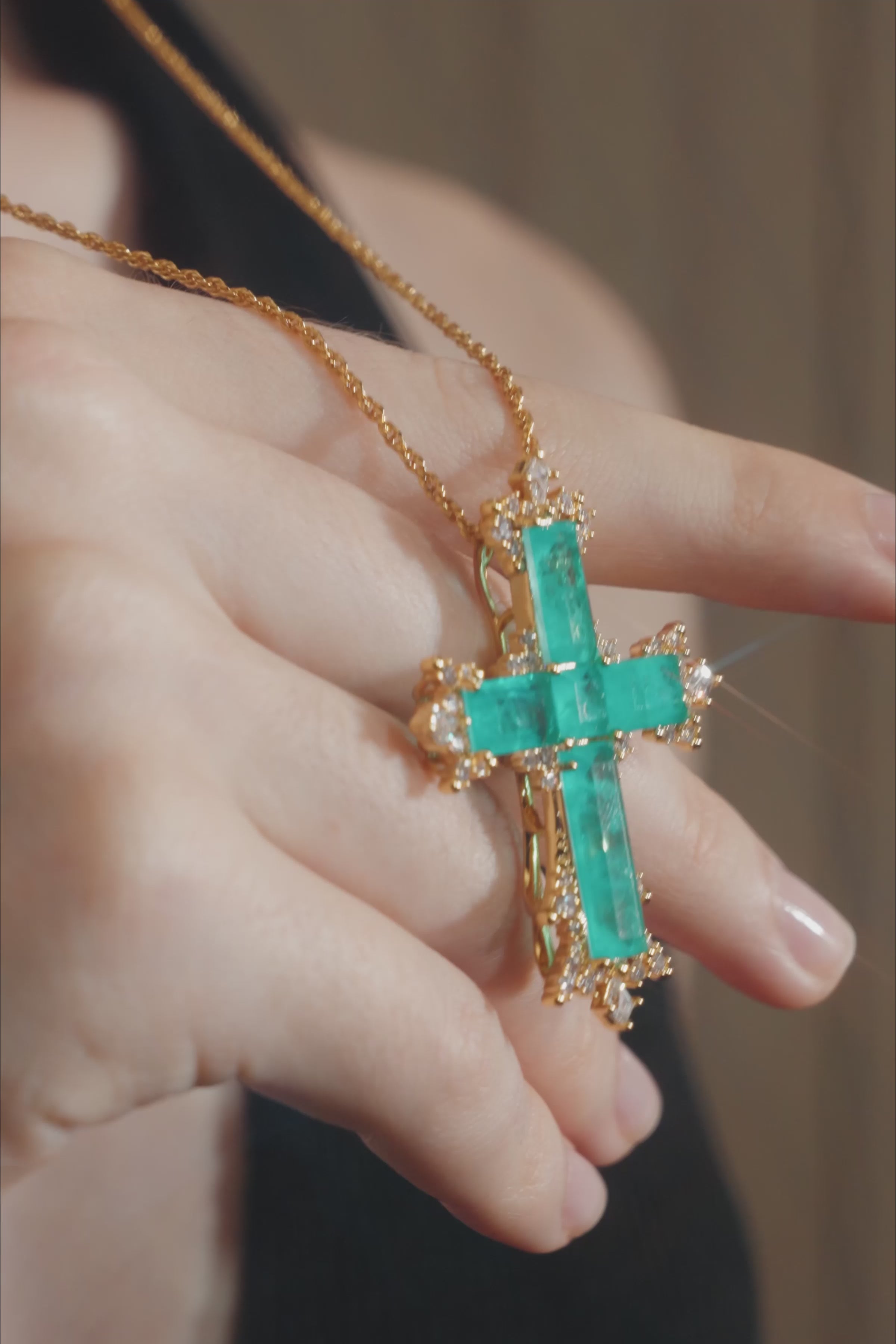 CERCOO Paraiba Cross Jewelry Set – Gold Small Necklace & Earrings Duo