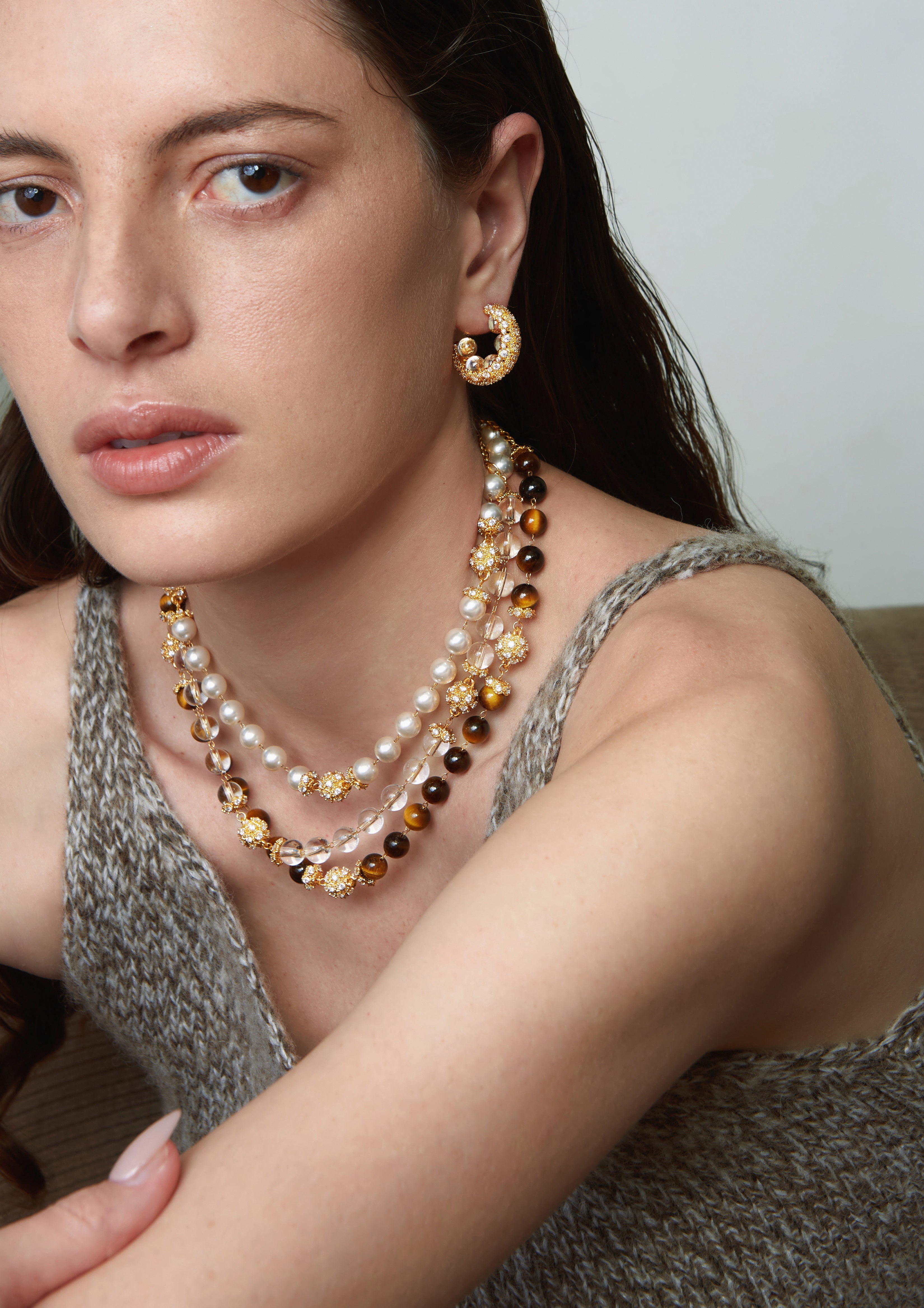 CERCOO Eclipse Serenade Necklace – Triple Moon & Pearl Short Edition