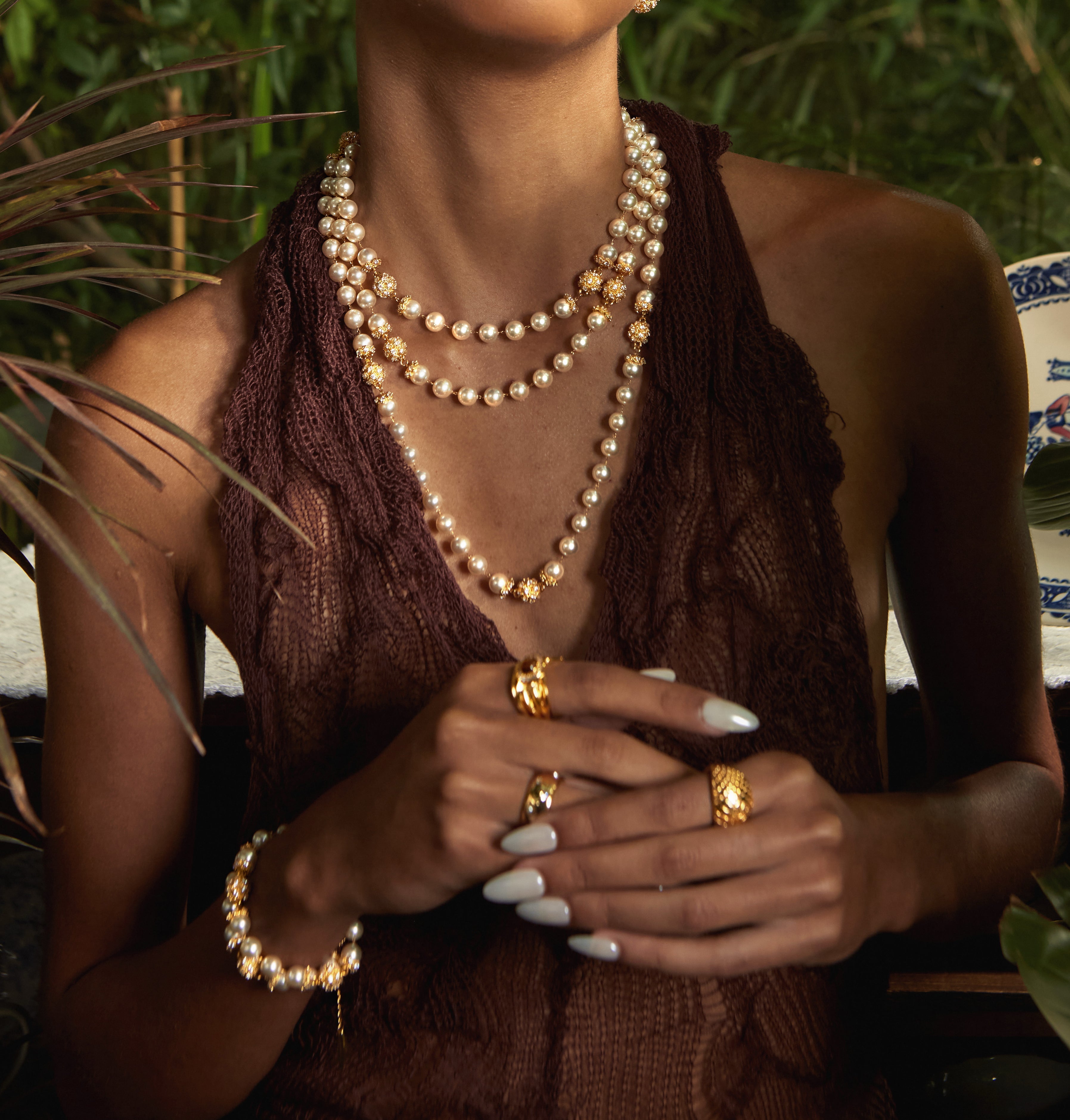 CERCOO Eclipse Serenade Necklace – Triple Moon & Pearl Short Edition