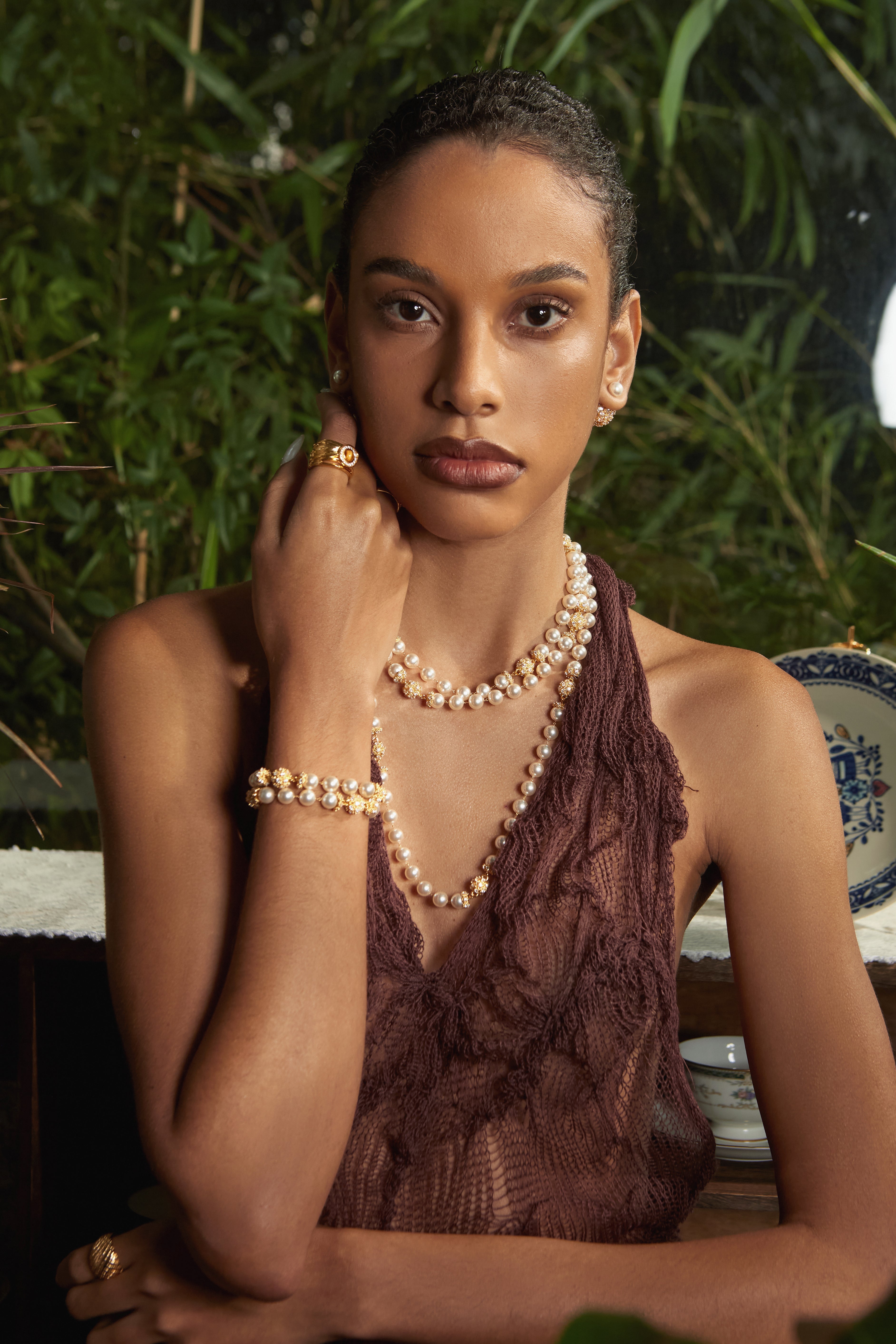 CERCOO Eclipse Serenade Necklace – Triple Moon & Pearl Short Edition