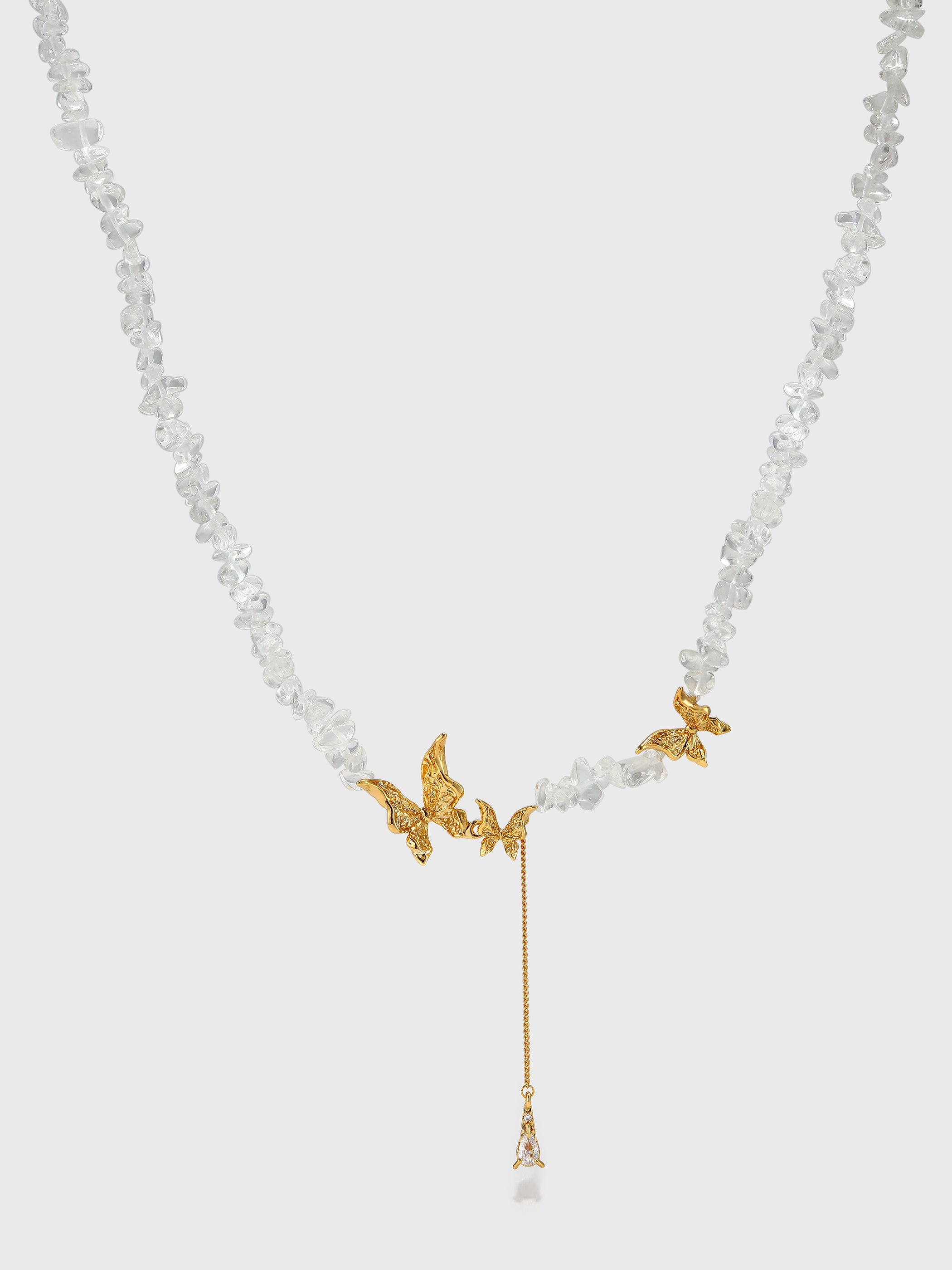 CERCOO Butterfly Teardrop Zircon Necklace – Crushed Stone & Pavé Finery