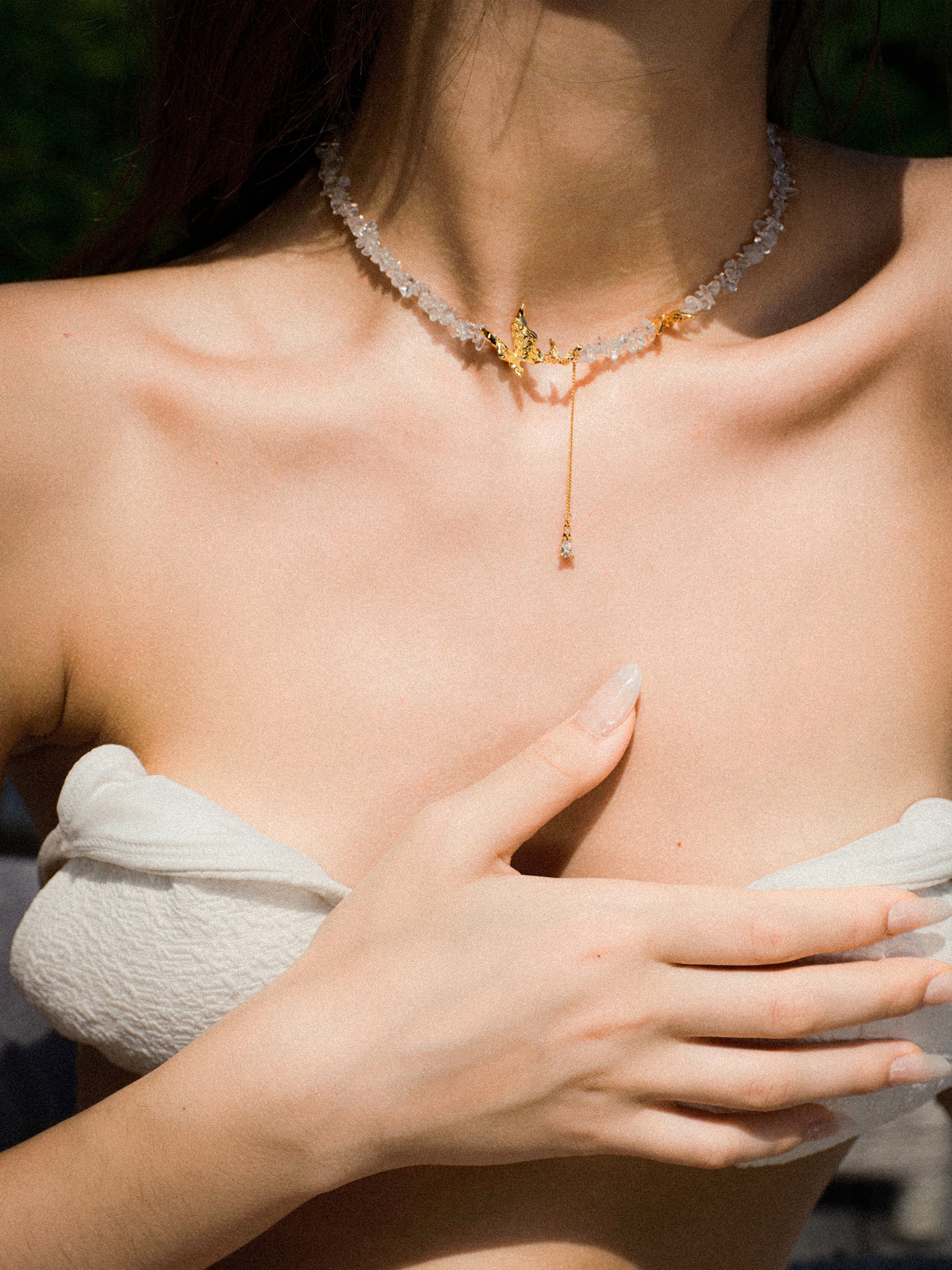 CERCOO Butterfly Teardrop Zircon Necklace – Crushed Stone & Pavé Finery