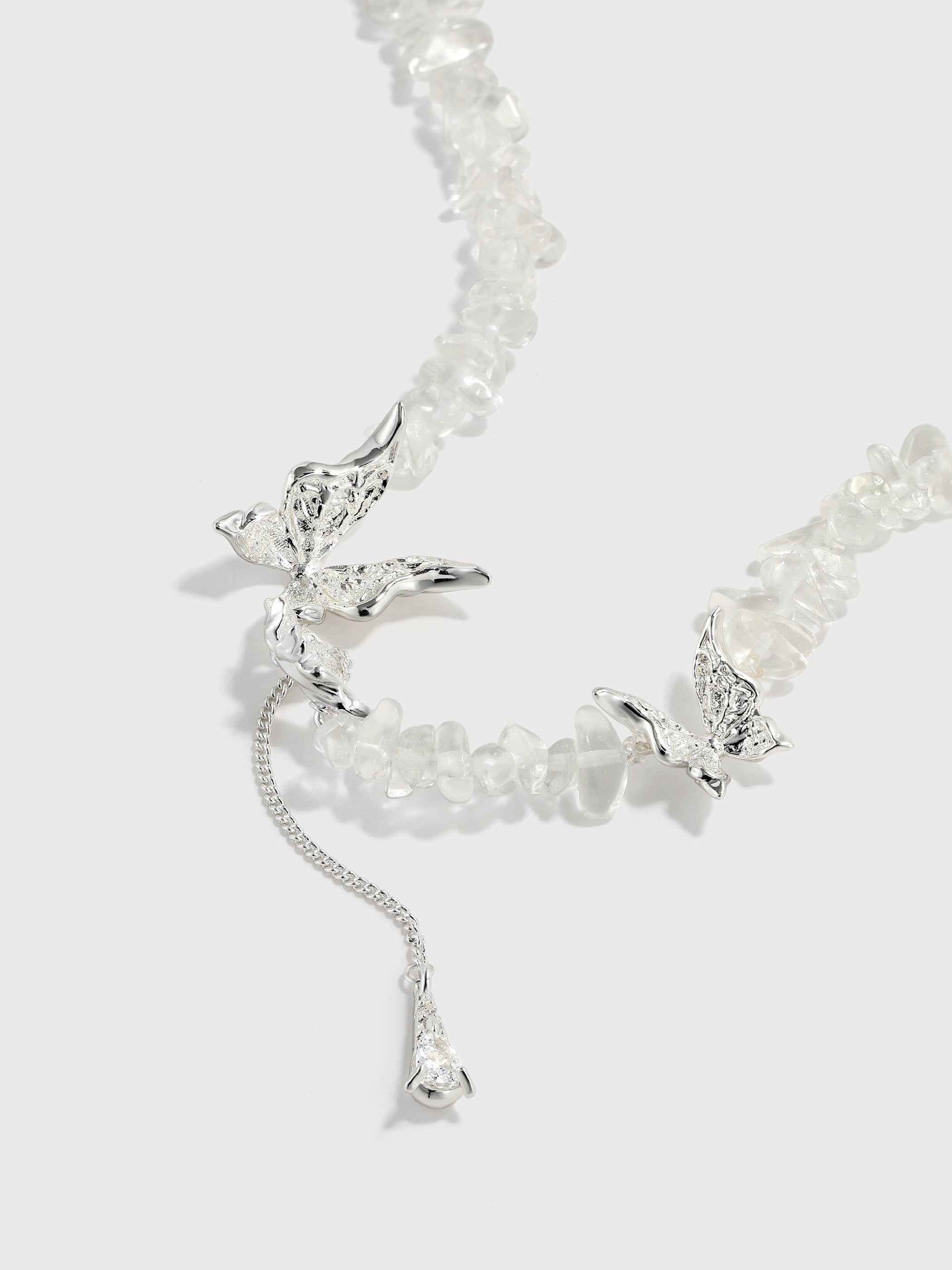 CERCOO Butterfly Teardrop Zircon Necklace – Crushed Stone & Pavé Finery