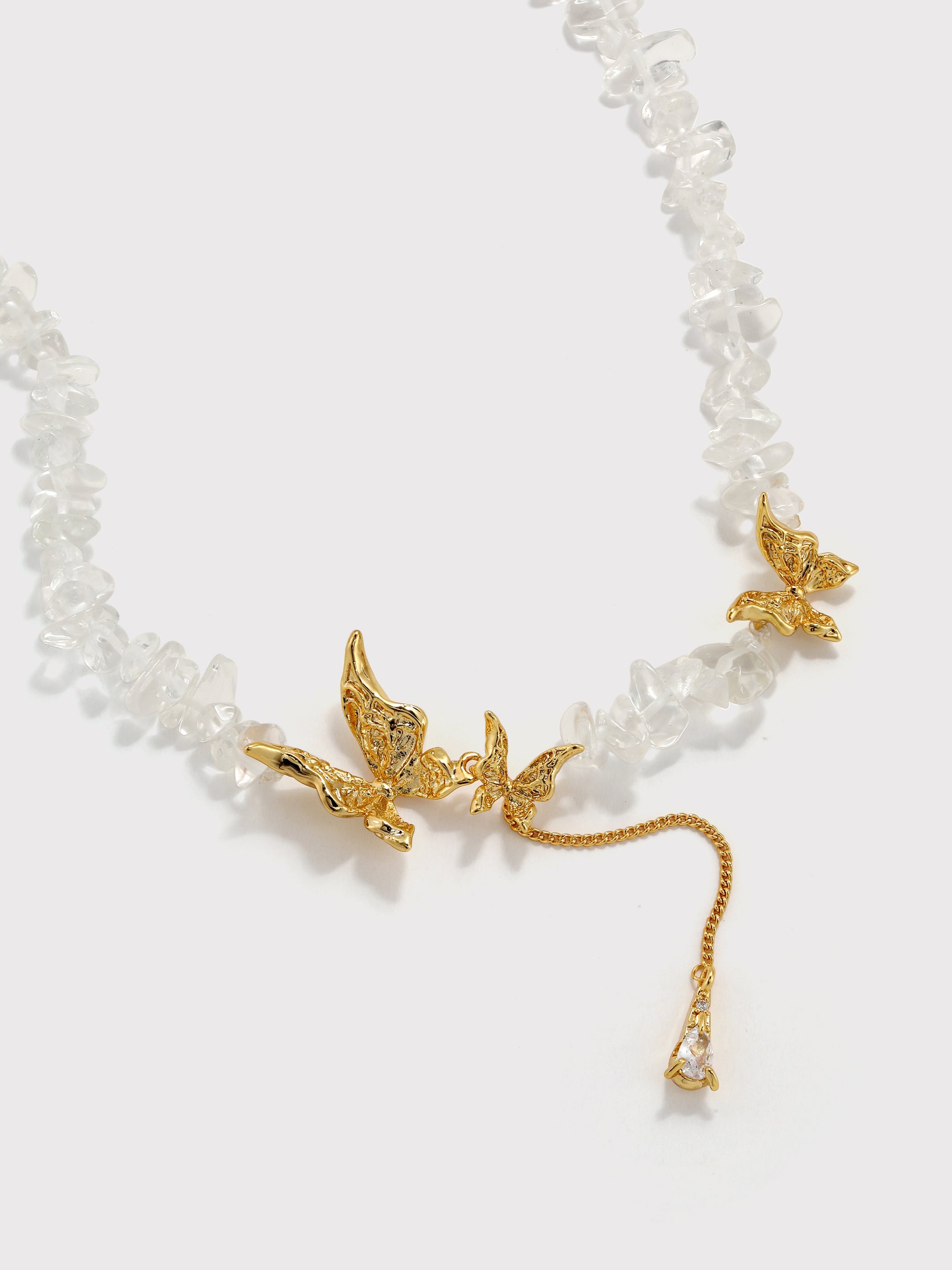 CERCOO Butterfly Teardrop Zircon Necklace – Crushed Stone & Pavé Finery