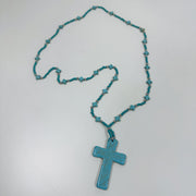 Turquoise Cross Bohemian Long Bead Necklace – Vintage Ethnic Statement Piece